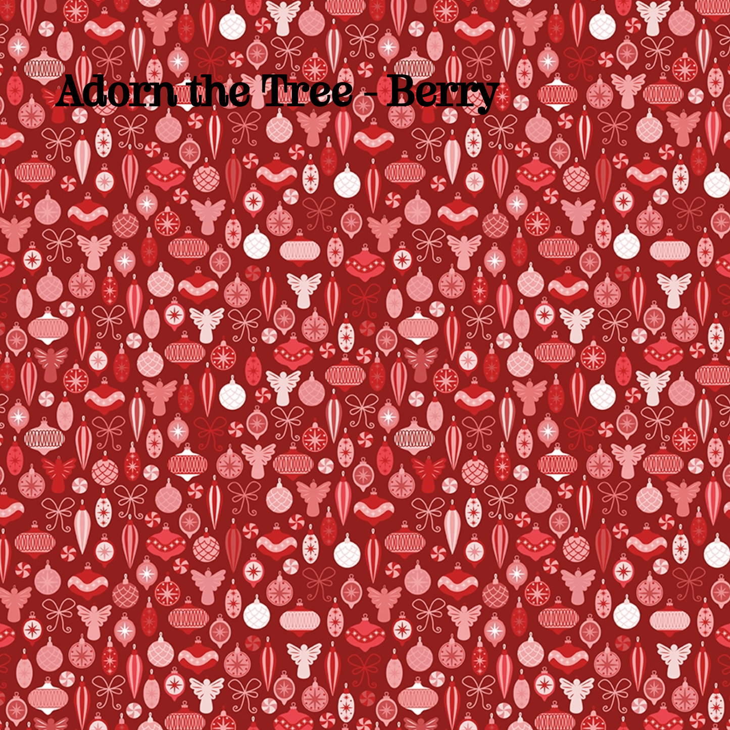 Fabric pattern Adorn the Tree berry: A geometric floral and ornamentation print evoking the texture of decorating evergreen branches, Colors: Berry, Snow, Spearmint from The Nutcracker Tradition fabric collection is designed by Jennifer Long of Sew A Story for Riley Blake Designs. Inspired by the classic Christmas Eve ballet with beloved characters like the Nutcracker, Clara, the Mouse King, and the Sugar Plum Fairy.