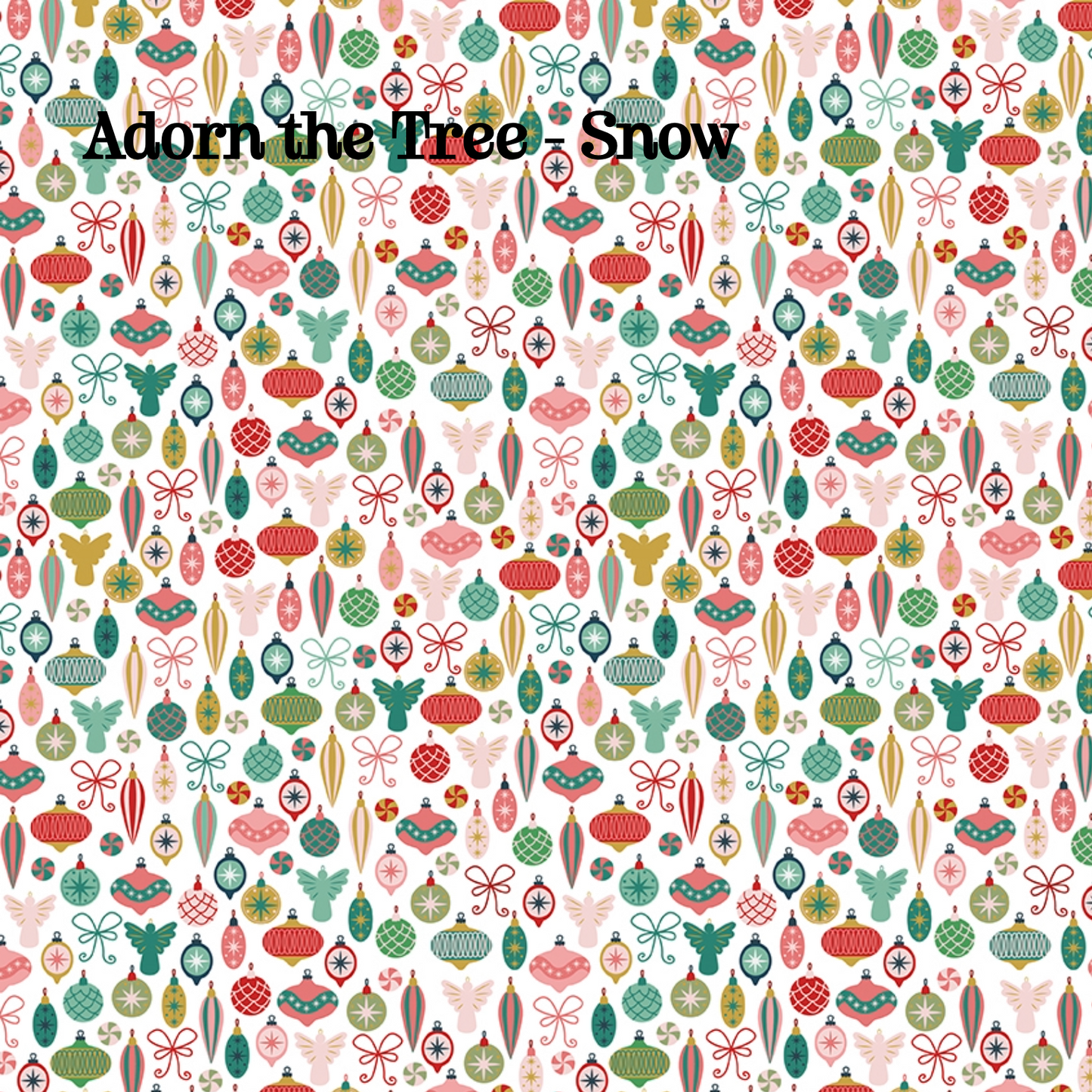 Fabric pattern Adorn the Tree Snow: A geometric floral and ornamentation print evoking the texture of decorating evergreen branches, Colors: Berry, Snow, Spearmint from The Nutcracker Tradition fabric collection is designed by Jennifer Long of Sew A Story for Riley Blake Designs. Inspired by the classic Christmas Eve ballet with beloved characters like the Nutcracker, Clara, the Mouse King, and the Sugar Plum Fairy.