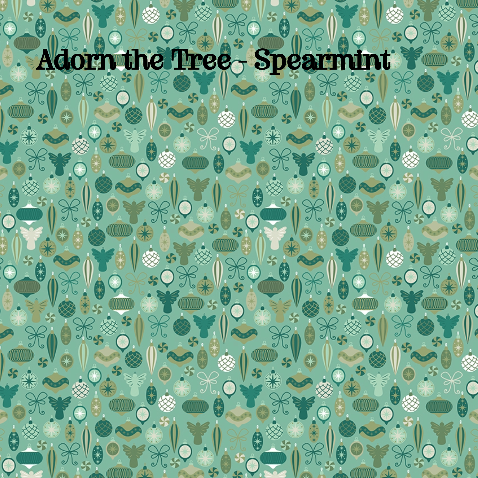Fabric pattern Adorn the Tree Spearmint: A geometric floral and ornamentation print evoking the texture of decorating evergreen branches, Colors: Berry, Snow, Spearmint from The Nutcracker Tradition fabric collection is designed by Jennifer Long of Sew A Story for Riley Blake Designs. Inspired by the classic Christmas Eve ballet with beloved characters like the Nutcracker, Clara, the Mouse King, and the Sugar Plum Fairy.