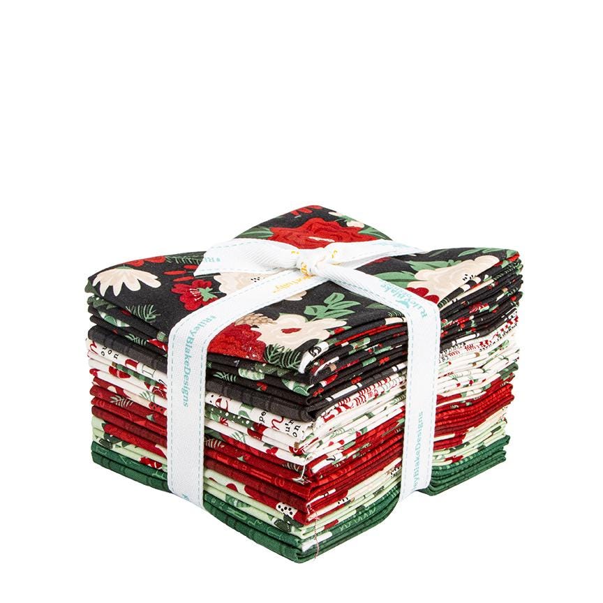 Fat Quarter Bundle from The Evergreen Wishes fabric collection by Traci Reed for Riley Blake Designs blends classic holiday traditions with a fresh, modern palette of rich reds, deep greens, mint, cream, and black. It features beautiful winter florals, cozy plaids, and playful seasonal motifs.