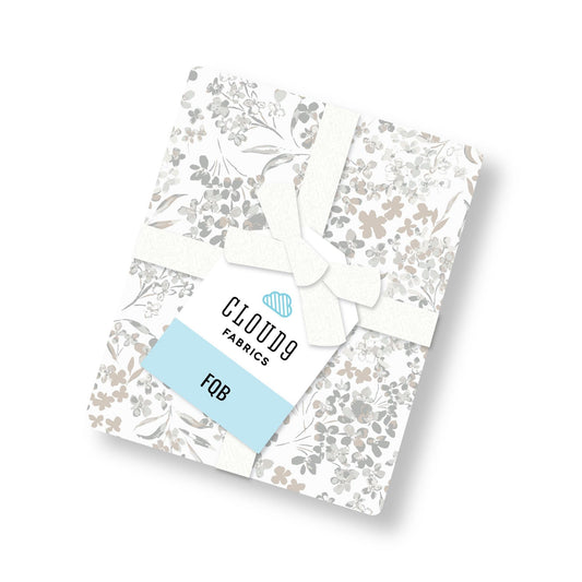 Fat quarter bundle includes all patterns in The Gentle Whispers fabric collection by Trisha Patel for Cloud9 Fabrics is a 12-piece, 100% GOTS-certified organic cotton line inspired by the quiet strength of nature, specifically Alyssum, Cherry Blossom, Camellia, and Magnolia. The collection features a muted, neutral palette of soft stone, warm taupe, misty greys, and cream.