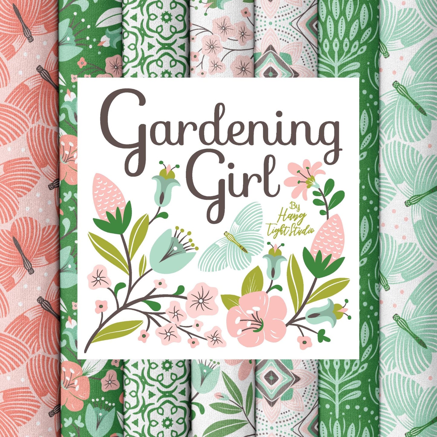Fat quarter bundle includes all patterns in the The Gardening Girl fabric collection by Hang Tight Studio for Cloud9 Fabrics is a 12-piece, 100% organic cotton collection inspired by springtime, blooming flowers, and the joy of gardening. The collection features a modern-yet-timeless aesthetic in a refreshing palette of coral, green, grey, and white.