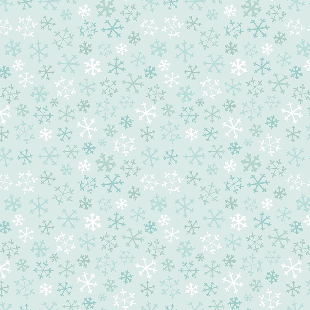 Flannel print Teal Snowflakes from the The Guess How Much I Love You 2026 fabric collection by Anita Jeram for Clothworks Fabrics features a cozy, Christmas-themed holiday twist. It centers around Big Nutbrown Hare and Little Nutbrown Hare. The collection includes holiday motifs like bunny-snowmen, mistletoe, holly, and winter scenes.