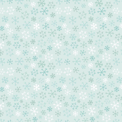 Flannel print Teal Snowflakes from the The Guess How Much I Love You 2026 fabric collection by Anita Jeram for Clothworks Fabrics features a cozy, Christmas-themed holiday twist. It centers around Big Nutbrown Hare and Little Nutbrown Hare. The collection includes holiday motifs like bunny-snowmen, mistletoe, holly, and winter scenes.