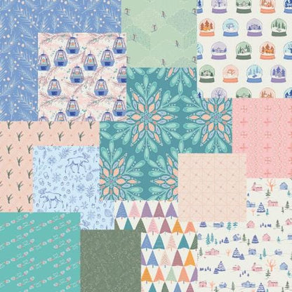 Frost & Fir by Sewcial Bee Collective for Art Gallery Fabrics is a, 100% premium cotton winter collection (125g/sqm, 44-45" wide) celebrating cozy nights, snowy alpine adventures, and the first snowfall with icy blues, blush pinks, sage greens, teal, and plum