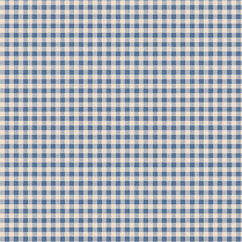 Pattern Gingham Blue (160073/1.5.9): A classic small-check gingham pattern, woven for texture from The Tilda "Creating Memories" Summer & Ocean Blues collection is designed by Tone Finnanger, featuring a curated selection of 16 fabrics (a mix of prints and wovens) inspired by the sea and summer days. The collection emphasizes blues, white, and hints of ginger/saffron, characterized by small-scale designs like ditsy flowers, stripes, and dots.