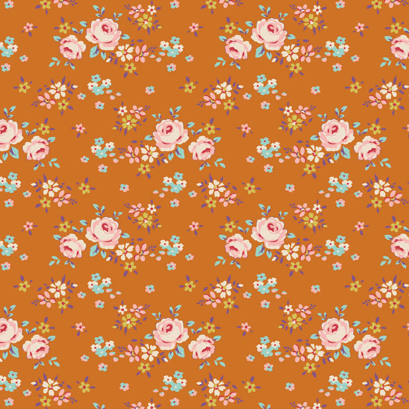 Pattern Gracie Ginger: A small-patterned, ginger-based print designed for delicate patchwork from The Tilda Creating Memories Autumn collection (part of the Seasonal Basics range) features 16 small-patterned fabrics in warm tones of ginger, saffron, brown, and rust, with touches of blue-grey and khaki. Designed by Tone Finnanger, the collection blends 9 printed and 7 woven cotton designs—including dainty florals, delicate stripes, and timeless plaids—ideal for quilting, softies, and  crafting.