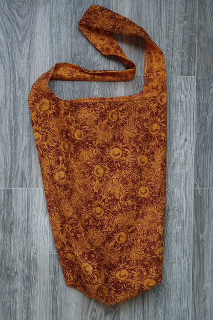 yoga mat bag cotton fabric Dark orange Sunflower patterned bag