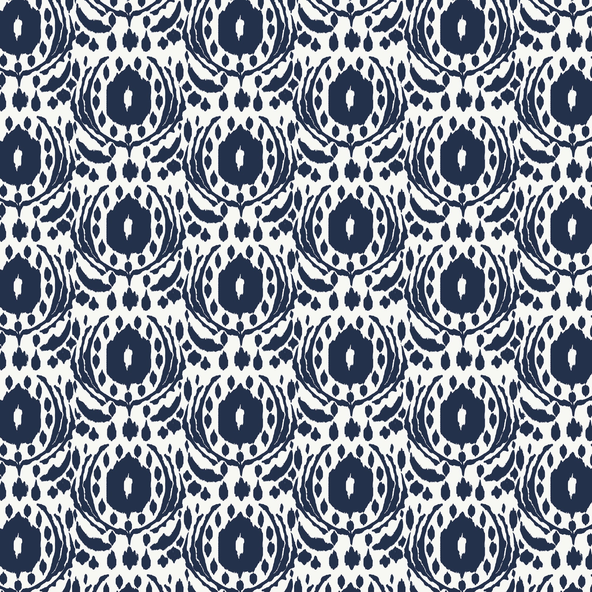 This pattern is ikat navy from The Jubilant fabric collection, which is a summer-theme inspired by outdoor picnics and vintage celebration. Collection offers color of navy, red, blue, sand, cream with patterns Bold Florals: Inspired by summer gardens and vintage charm. Classic Gingham: Traditional checked patterns suitable for picnic-themed projects. Sweet Cherries: Playful fruit motifs that emphasize the summer theme. Dots and Spots: Geometric accents to complement the larger focal prints.