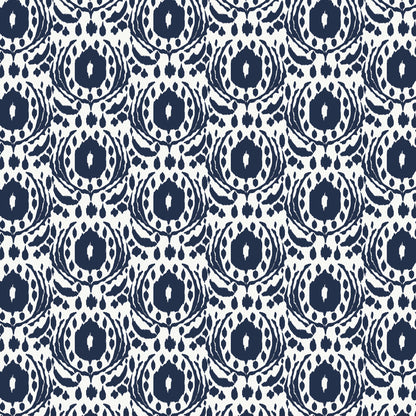 This pattern is ikat navy from The Jubilant fabric collection, which is a summer-theme inspired by outdoor picnics and vintage celebration. Collection offers color of navy, red, blue, sand, cream with patterns Bold Florals: Inspired by summer gardens and vintage charm. Classic Gingham: Traditional checked patterns suitable for picnic-themed projects. Sweet Cherries: Playful fruit motifs that emphasize the summer theme. Dots and Spots: Geometric accents to complement the larger focal prints.