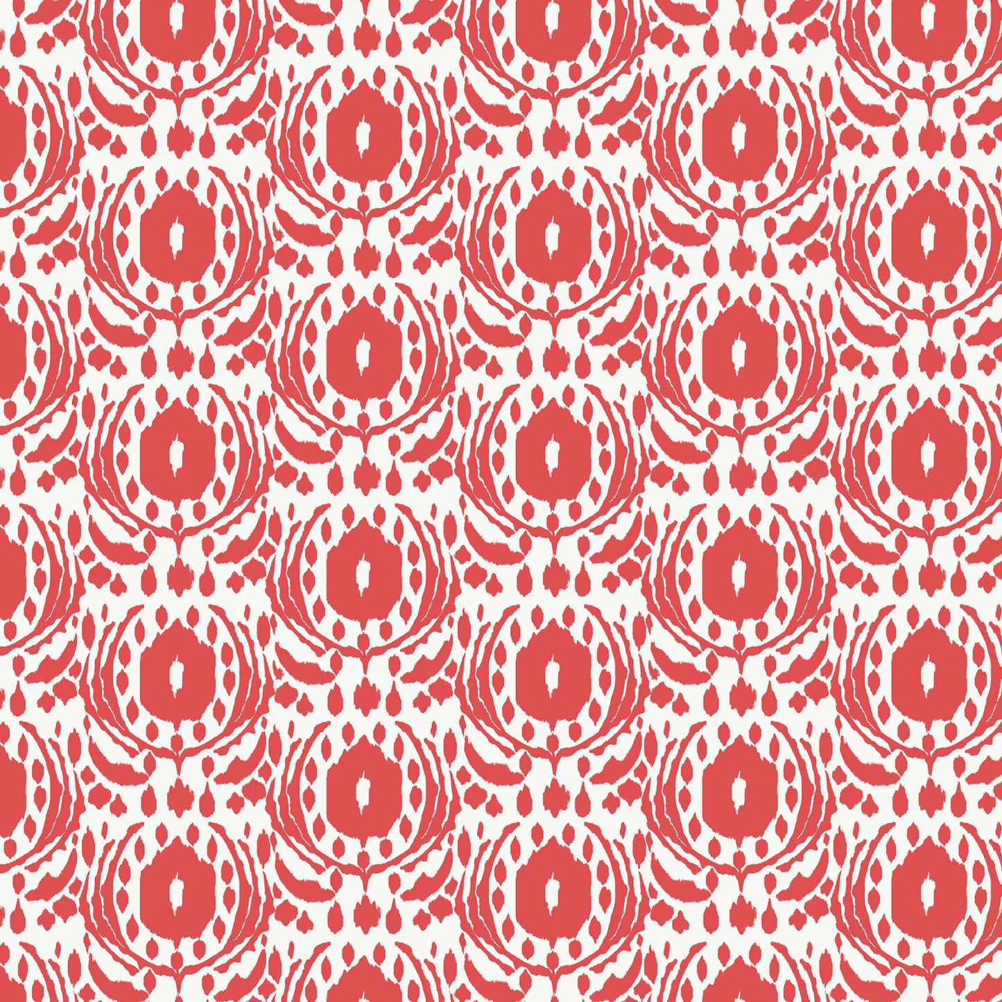 This pattern is ikat red from The Jubilant fabric collection, which is a summer-theme inspired by outdoor picnics and vintage celebration. Collection offers color of navy, red, blue, sand, cream with patterns Bold Florals: Inspired by summer gardens and vintage charm. Classic Gingham: Traditional checked patterns suitable for picnic-themed projects. Sweet Cherries: Playful fruit motifs that emphasize the summer theme. Dots and Spots: Geometric accents to complement the larger focal prints.