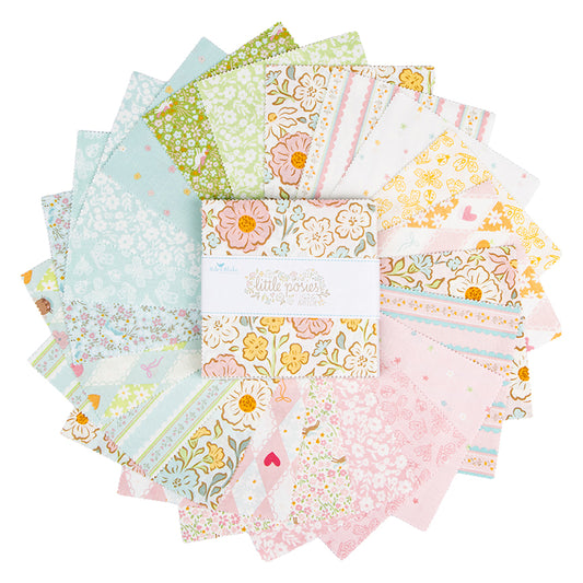 This 5" Stacker precut bundle includes 42 pieces from the Little Posies fabric collection, by Cayla Naylor for Riley Blake Designs. Patterns feature hand-drawn floral prints, gentle pastels, ditsy blooms, and cottage-style motifs. Each print will be included 2 times in the bundle.
- 100% cotton
- Machine Wash Cold/Tumble Dry Low