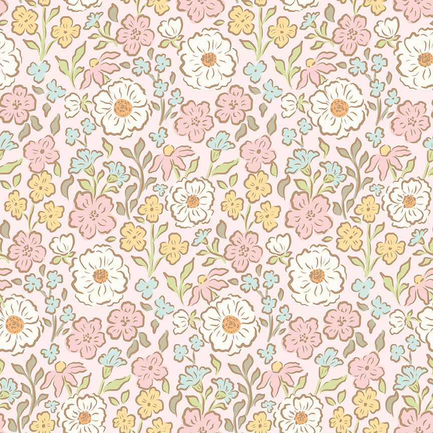 Pattern from the Little Posies fabric collection, by Cayla Naylor for Riley Blake Designs. Patterns feature hand-drawn floral prints, gentle pastels, ditsy blooms, and cottage-style motifs. 
- 100% cotton
- Machine Wash Cold/Tumble Dry Low