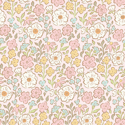 Pattern from the Little Posies fabric collection, by Cayla Naylor for Riley Blake Designs. Patterns feature hand-drawn floral prints, gentle pastels, ditsy blooms, and cottage-style motifs. 
- 100% cotton
- Machine Wash Cold/Tumble Dry Low