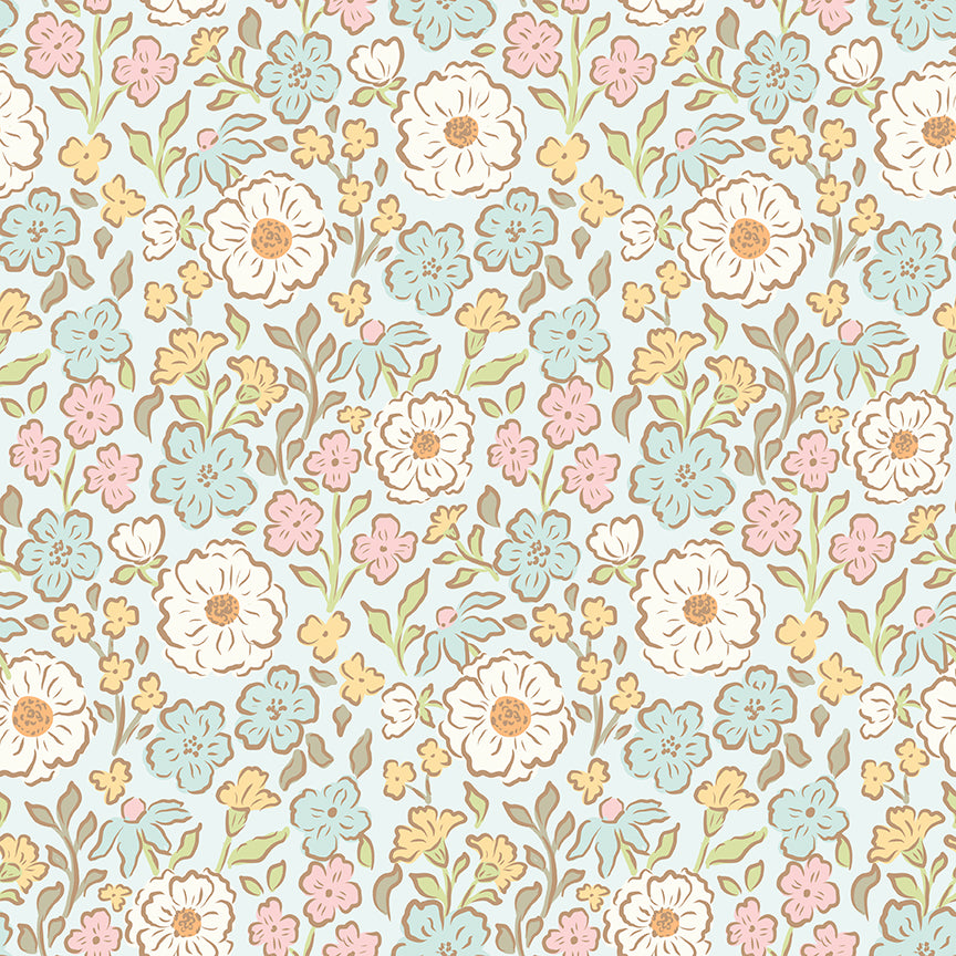 Pattern from the Little Posies fabric collection, by Cayla Naylor for Riley Blake Designs. Patterns feature hand-drawn floral prints, gentle pastels, ditsy blooms, and cottage-style motifs. 
- 100% cotton
- Machine Wash Cold/Tumble Dry Low