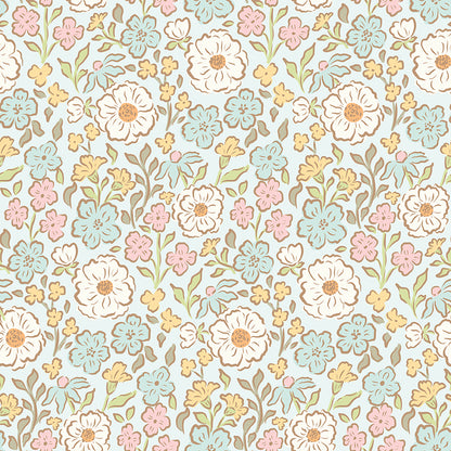 Pattern from the Little Posies fabric collection, by Cayla Naylor for Riley Blake Designs. Patterns feature hand-drawn floral prints, gentle pastels, ditsy blooms, and cottage-style motifs. 
- 100% cotton
- Machine Wash Cold/Tumble Dry Low