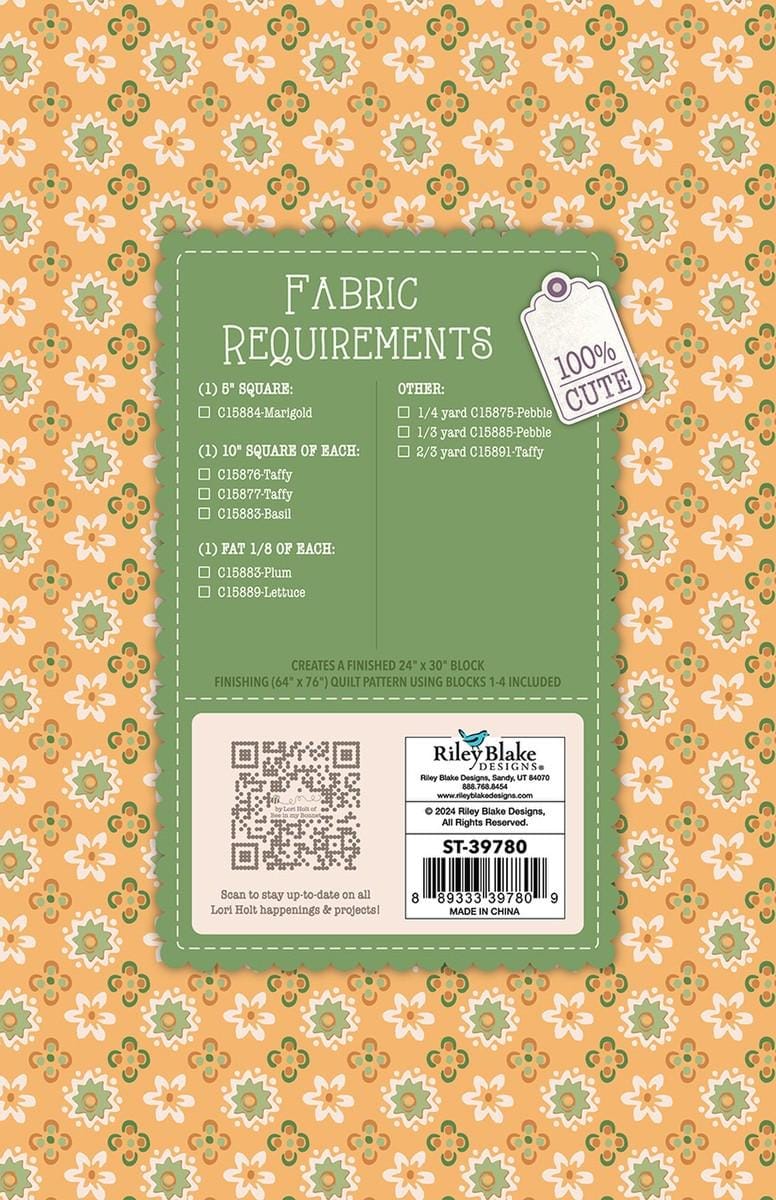 The Piece & Plenty Quilt Seeds™ Patterns by Lori Holt is a pattern series for 4 different basket quilt blocks filed with bright flowers. Each one  has instructions to make 1 block, just add fabric. No templates are required. Each block finishes at 24" x 30" and uses traditional piecing techniques. Collect all 4 of these beautiful seed packets in their keepsake packaging. Optional quilt finishing instructions will be included in each packet. Seed packet size is approximately 6 1/2" x 9 1/2".