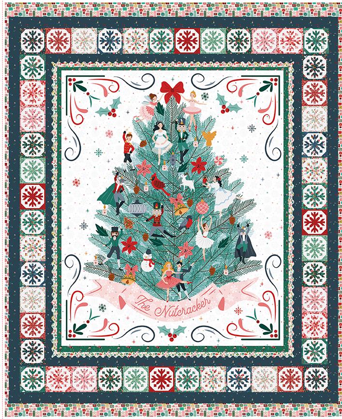 Panel for The Nutcracker Tradition fabric collection designed by Jennifer Long of Sew A Story for Riley Blake Designs. Inspired by the classic Christmas Eve ballet, this whimsical collection features nostalgic storybook illustrations, holiday motifs, and beloved characters like the Nutcracker, Clara, the Mouse King, and the Sugar Plum Fairy.