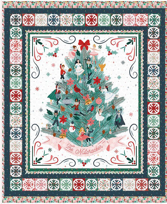 Panel for The Nutcracker Tradition fabric collection designed by Jennifer Long of Sew A Story for Riley Blake Designs. Inspired by the classic Christmas Eve ballet, this whimsical collection features nostalgic storybook illustrations, holiday motifs, and beloved characters like the Nutcracker, Clara, the Mouse King, and the Sugar Plum Fairy.