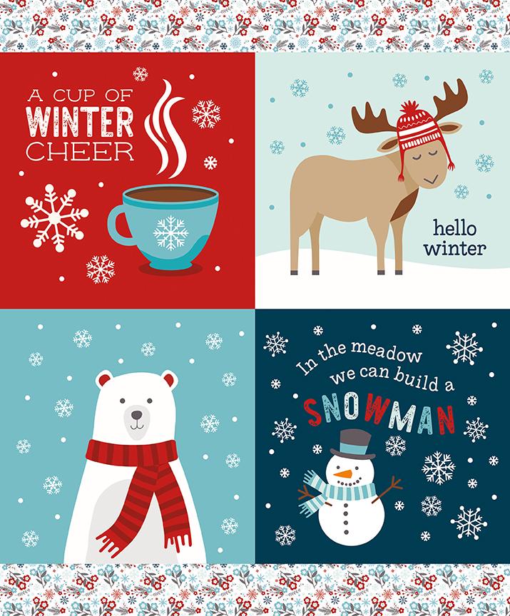 Panel for The A Perfect Winter collection by Lori Whitlock for Riley Blake Designs is a festive seasonal line. It features a cozy palette of icy blues, powder white, and rich red. This collection is perfect for winter projects, quilts, apparel, and home decor.