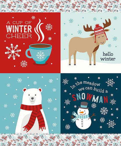 Panel for The A Perfect Winter collection by Lori Whitlock for Riley Blake Designs is a festive seasonal line. It features a cozy palette of icy blues, powder white, and rich red. This collection is perfect for winter projects, quilts, apparel, and home decor.