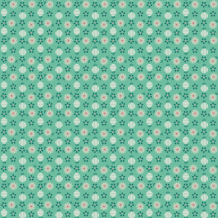 Pattern Apron (Leaf): A patterned print that mimics the vintage feel of kitchen aprons. Fabric pattern is from The Berry & Sage fabric collection by Lori Holt  for Riley Blake Designs which is a vintage-inspired line  characterized by a color palette of coral, tea rose, cherry, alpine, latte, and sage. The collection features a mix of delicate florals, calicos, geometrics, and plaids.