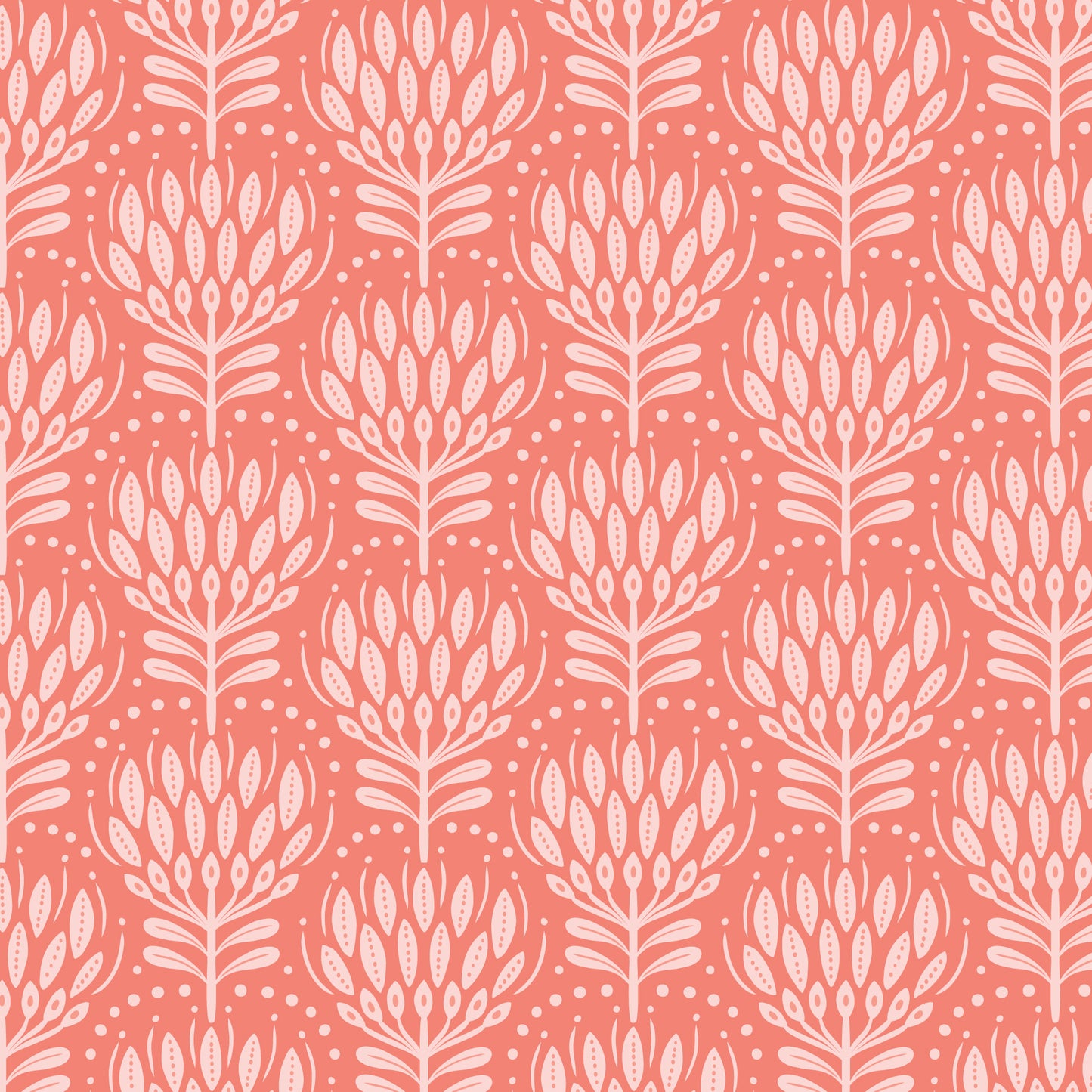 Pattern Alina (backgrounds in Coral, Green, & Gray): A stylized botanical print from The Gardening Girl fabric collection by Hang Tight Studio for Cloud9 Fabrics is a 16-piece, 100% organic cotton collection inspired by springtime, blooming flowers, and the joy of gardening. The collection features a modern-yet-timeless aesthetic in a refreshing palette of coral, green, grey, and white.