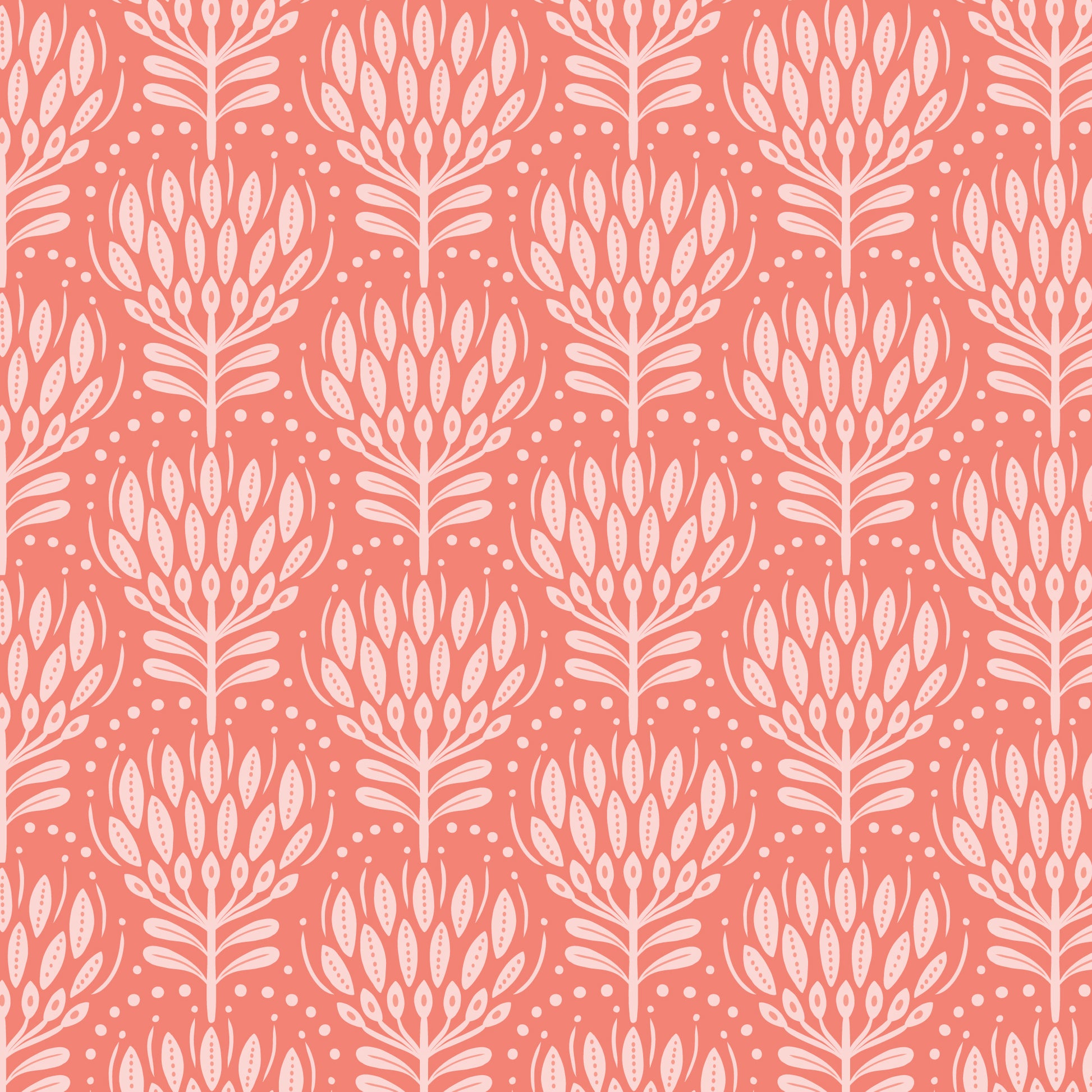 Pattern Alina (backgrounds in Coral, Green, & Gray): A stylized botanical print from The Gardening Girl fabric collection by Hang Tight Studio for Cloud9 Fabrics is a 16-piece, 100% organic cotton collection inspired by springtime, blooming flowers, and the joy of gardening. The collection features a modern-yet-timeless aesthetic in a refreshing palette of coral, green, grey, and white.
