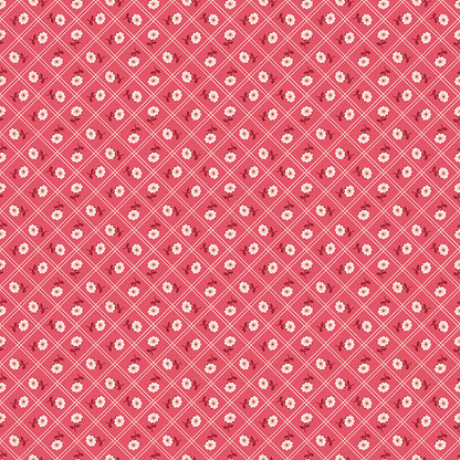 Pattern Calico (Tea Rose): A traditional tiny, scattered floral calico print. Fabric pattern is from The Berry & Sage fabric collection by Lori Holt  for Riley Blake Designs which is a vintage-inspired line  characterized by a color palette of coral, tea rose, cherry, alpine, latte, and sage. The collection features a mix of delicate florals, calicos, geometrics, and plaids.