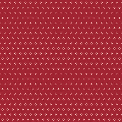 Pattern Eyelet (Cherry Tart): A pattern inspired by the small, punched-out look of eyelet fabric. Fabric pattern is from The Berry & Sage fabric collection by Lori Holt  for Riley Blake Designs which is a vintage-inspired line  characterized by a color palette of coral, tea rose, cherry, alpine, latte, and sage. The collection features a mix of delicate florals, calicos, geometrics, and plaids.