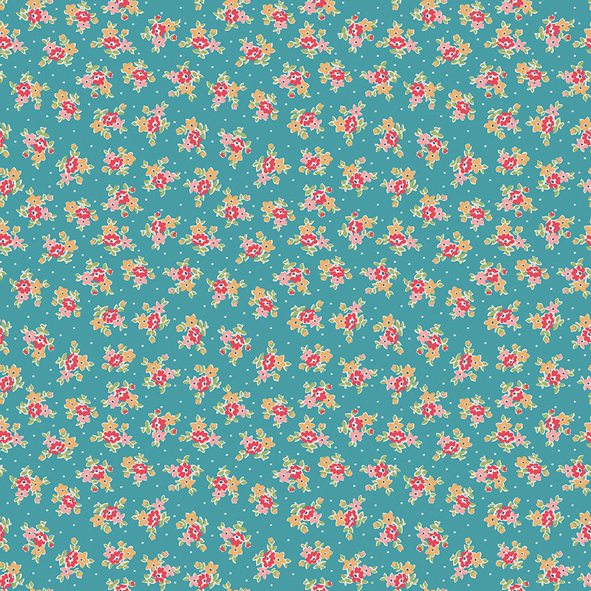 Pattern Bouquet Raindrop from The Farmer’s Daughter collection, designed by Lori Holt of Bee in My Bonnet for Riley Blake Designs, is a nostalgic and charming celebration of rural farm life. Inspired by Lori Holt’s family heritage, this 100% premium cotton collection evokes memories of simple times with a vibrant, vintage-inspired aesthetic
