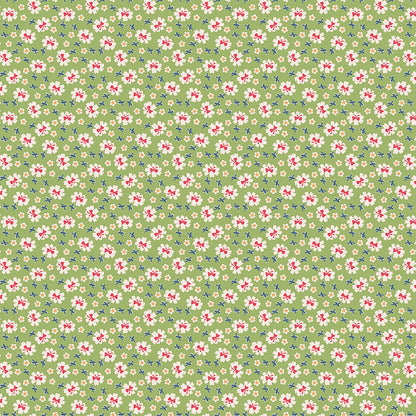 Pattern Bows thyme from The Farmer’s Daughter collection, designed by Lori Holt of Bee in My Bonnet for Riley Blake Designs, is a nostalgic and charming celebration of rural farm life. Inspired by Lori Holt’s family heritage, this 100% premium cotton collection evokes memories of simple times with a vibrant, vintage-inspired aesthetic