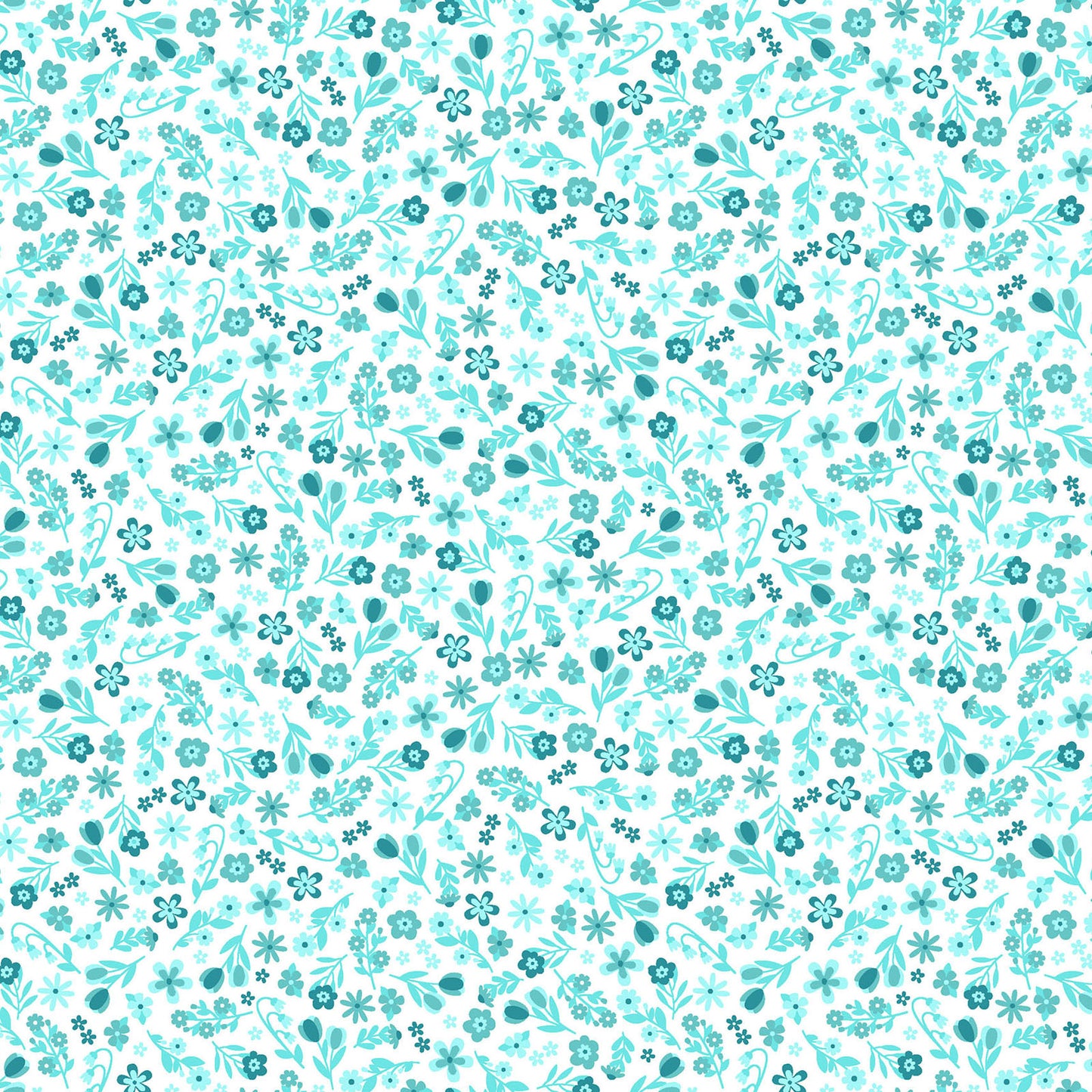 Pattern Calico Flowers: A dense, joyful array of bright, multicolored calico blooms  from The Sippin' on Sunshine collection by Kimberbell for Maywood Studio celebrates summer with playful picnic and warm-weather motifs. This collection features bright citrus slices, refreshing drinks, gingham checks, and ditsy florals across a vibrant palette of sky blue, lemon yellow, pink, and red.