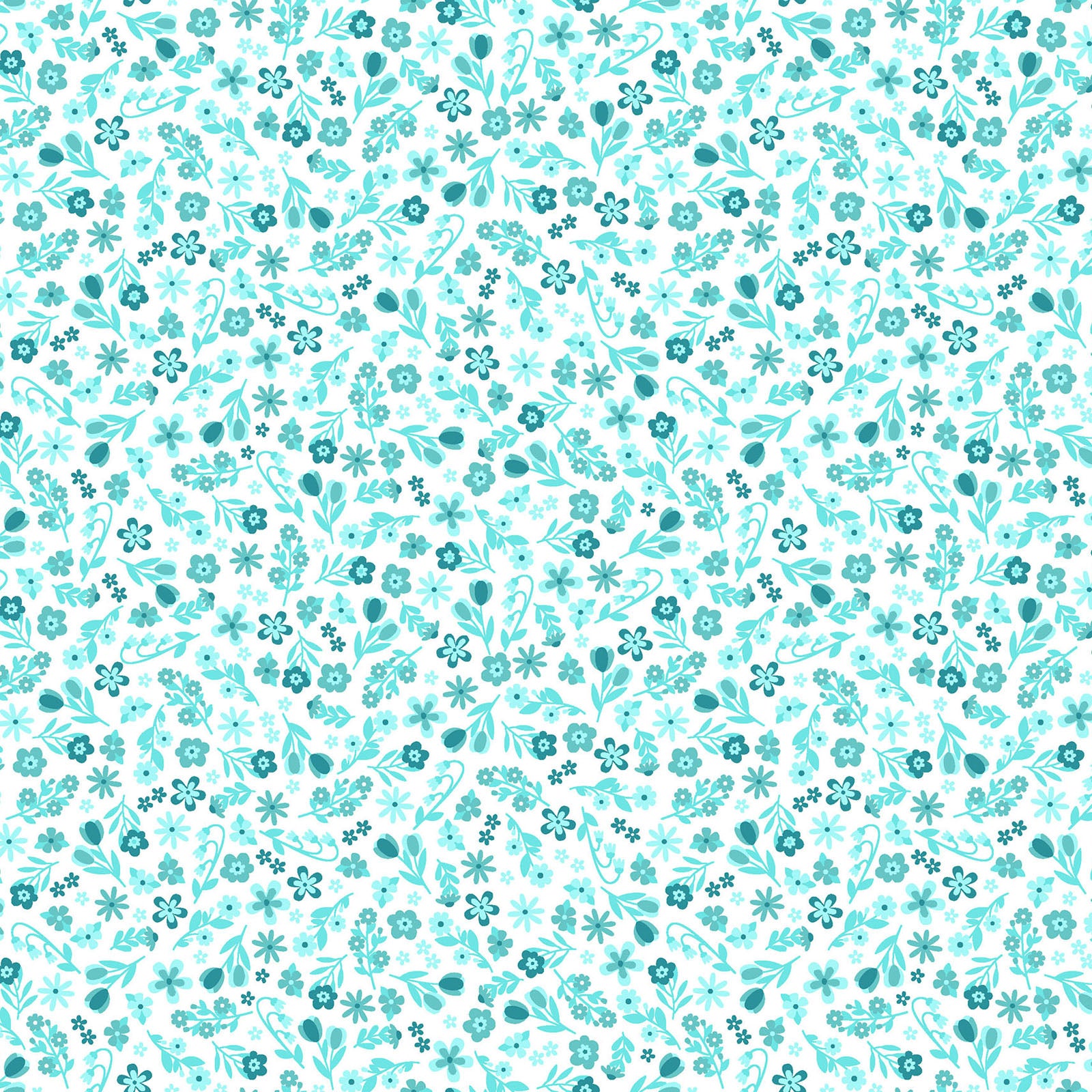 Pattern Calico Flowers: A dense, joyful array of bright, multicolored calico blooms  from The Sippin' on Sunshine collection by Kimberbell for Maywood Studio celebrates summer with playful picnic and warm-weather motifs. This collection features bright citrus slices, refreshing drinks, gingham checks, and ditsy florals across a vibrant palette of sky blue, lemon yellow, pink, and red.