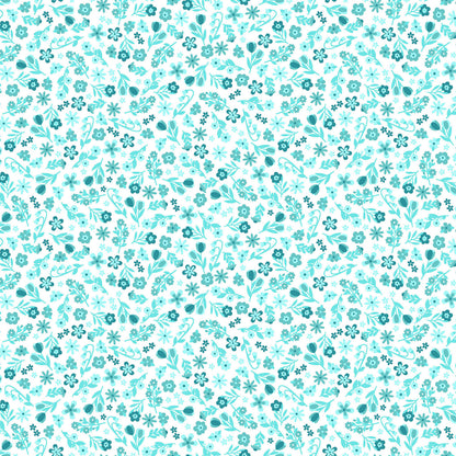 Pattern Calico Flowers: A dense, joyful array of bright, multicolored calico blooms  from The Sippin' on Sunshine collection by Kimberbell for Maywood Studio celebrates summer with playful picnic and warm-weather motifs. This collection features bright citrus slices, refreshing drinks, gingham checks, and ditsy florals across a vibrant palette of sky blue, lemon yellow, pink, and red.