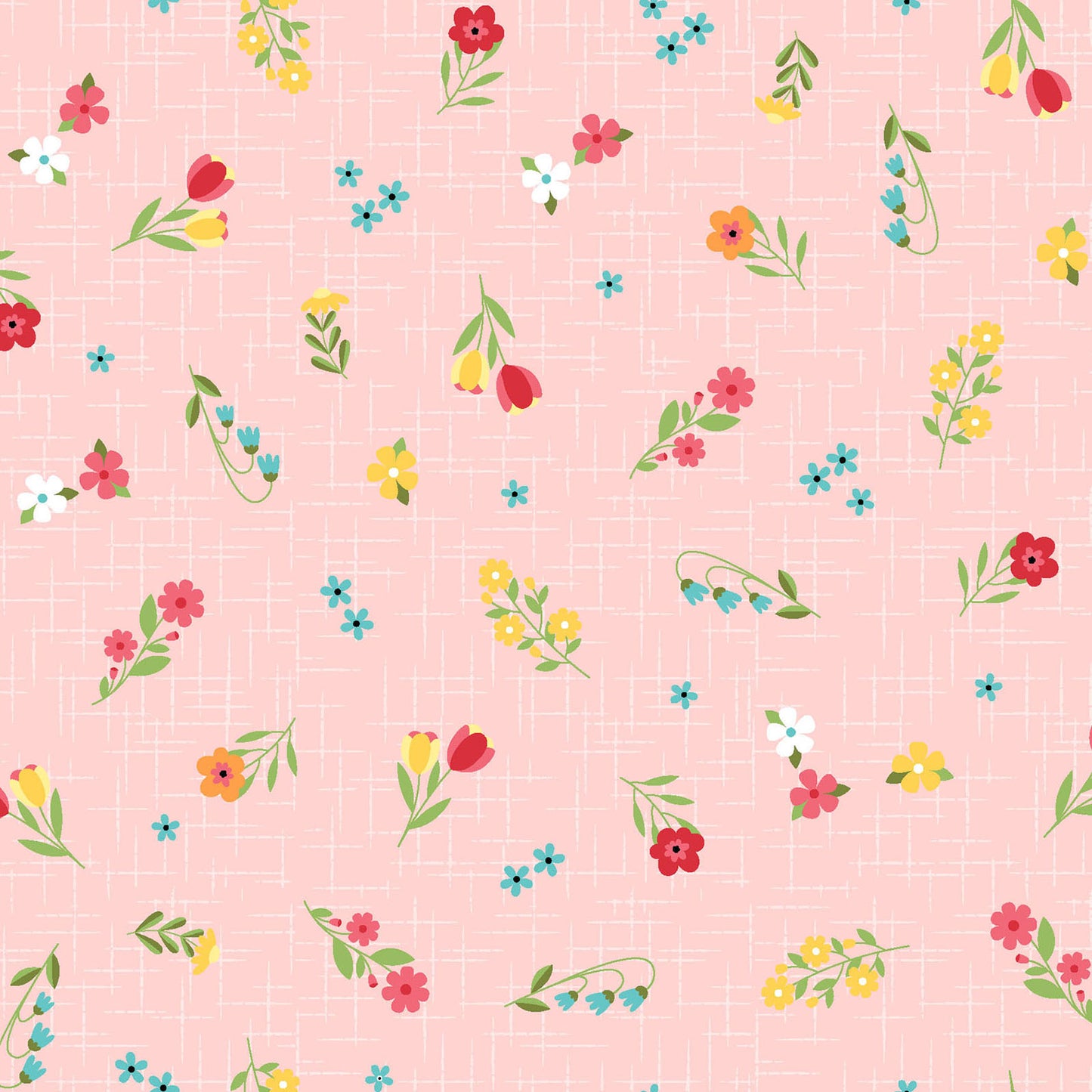 Pattern Ditsy Florals & Gingham pink: Small-scale, geometric floral arrangements alongside traditional gingham and playful polka dot patterns  from The Sippin' on Sunshine collection by Kimberbell for Maywood Studio celebrates summer with playful picnic and warm-weather motifs. This collection features bright citrus slices, refreshing drinks, gingham checks, and ditsy florals across a vibrant palette of sky blue, lemon yellow, pink, and red.