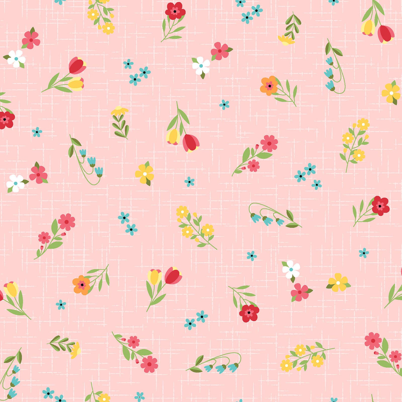 Pattern Ditsy Florals & Gingham pink: Small-scale, geometric floral arrangements alongside traditional gingham and playful polka dot patterns  from The Sippin' on Sunshine collection by Kimberbell for Maywood Studio celebrates summer with playful picnic and warm-weather motifs. This collection features bright citrus slices, refreshing drinks, gingham checks, and ditsy florals across a vibrant palette of sky blue, lemon yellow, pink, and red.