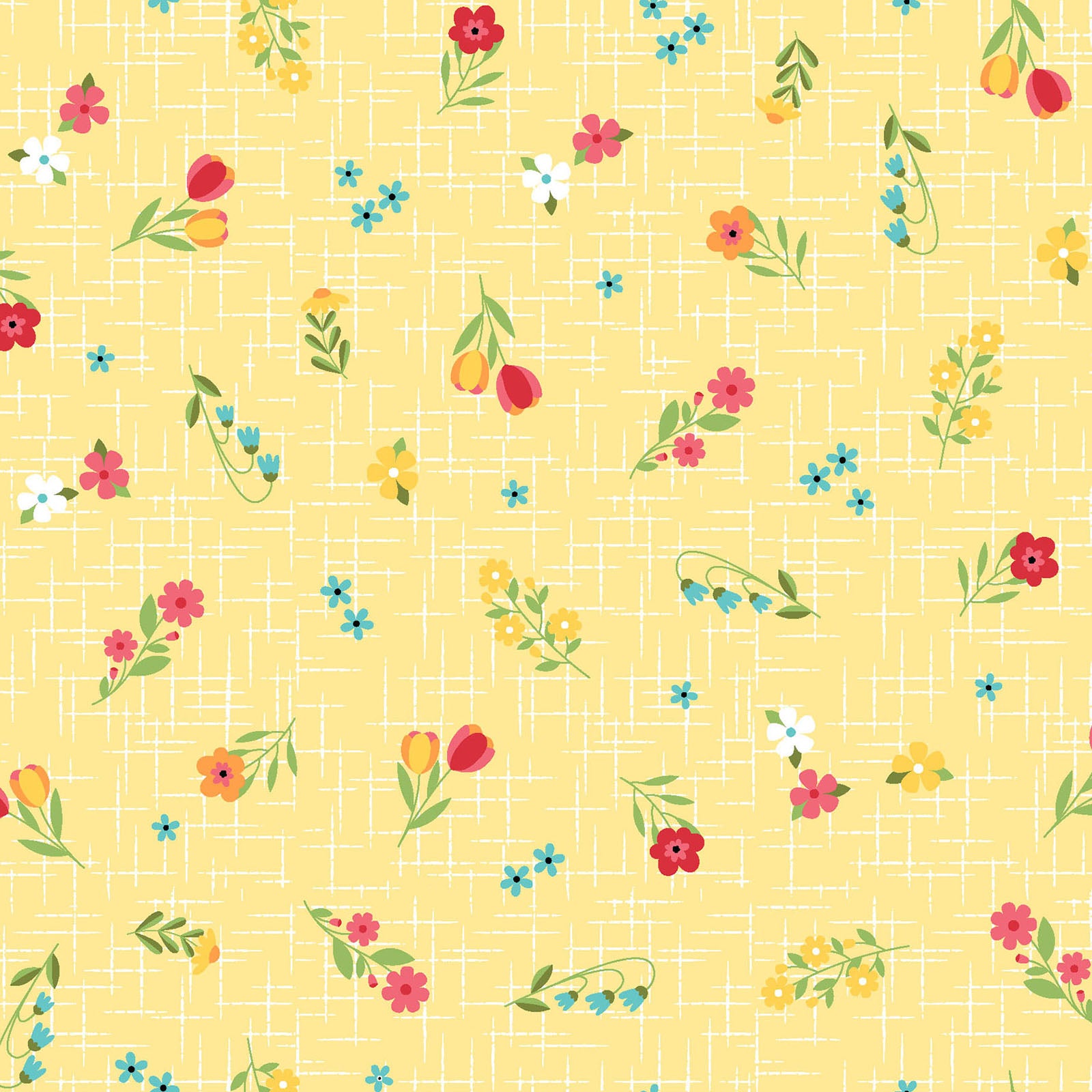 Pattern Ditsy Florals & Gingham pink: Small-scale, geometric floral arrangements alongside traditional gingham and playful polka dot patterns  from The Sippin' on Sunshine collection by Kimberbell for Maywood Studio celebrates summer with playful picnic and warm-weather motifs. This collection features bright citrus slices, refreshing drinks, gingham checks, and ditsy florals across a vibrant palette of sky blue, lemon yellow, pink, and red.