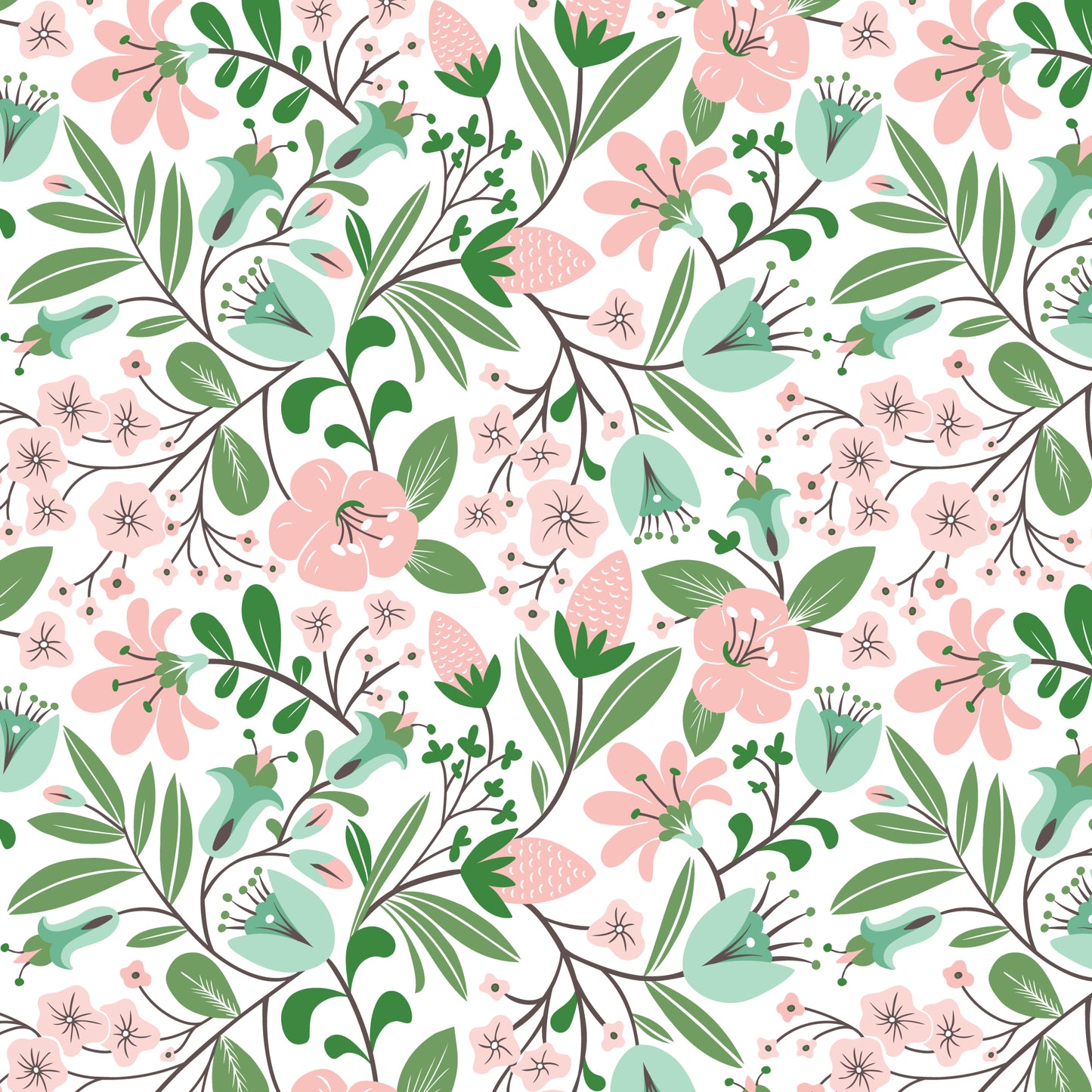 Pattern Enchanted Garden (backgrounds in Green & White): A dense botanical print featuring various blooming flowers and foliage from The Gardening Girl fabric collection by Hang Tight Studio for Cloud9 Fabrics is a 16-piece, 100% organic cotton collection inspired by springtime, blooming flowers, and the joy of gardening. The collection features a modern-yet-timeless aesthetic in a refreshing palette of coral, green, grey, and white.