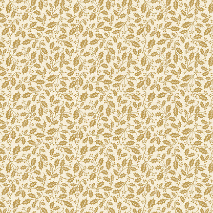 Pattern Holly Cream Foil from the Poinsettias at Christmas collection, designed by Jennifer Bosworth for Riley Blake Designs, is a gorgeous holiday fabric line. It blends traditional Christmas motifs with elegant, shimmering gold metallic foil accents. The 100% cotton fabrics are perfect for heirloom-style holiday quilts, tree skirts, stockings, table runners and so much more.