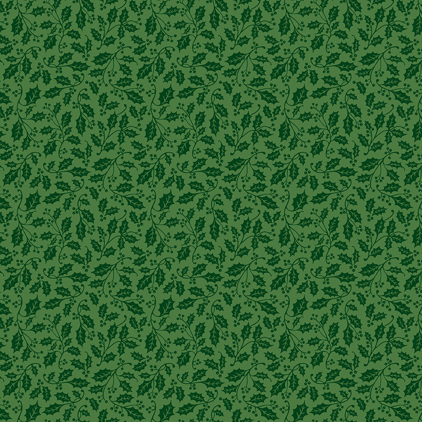 Pattern Holly Green from the Poinsettias at Christmas collection, designed by Jennifer Bosworth for Riley Blake Designs, is a gorgeous holiday fabric line. It blends traditional Christmas motifs with elegant, shimmering gold metallic foil accents. The 100% cotton fabrics are perfect for heirloom-style holiday quilts, tree skirts, stockings, table runners and so much more.