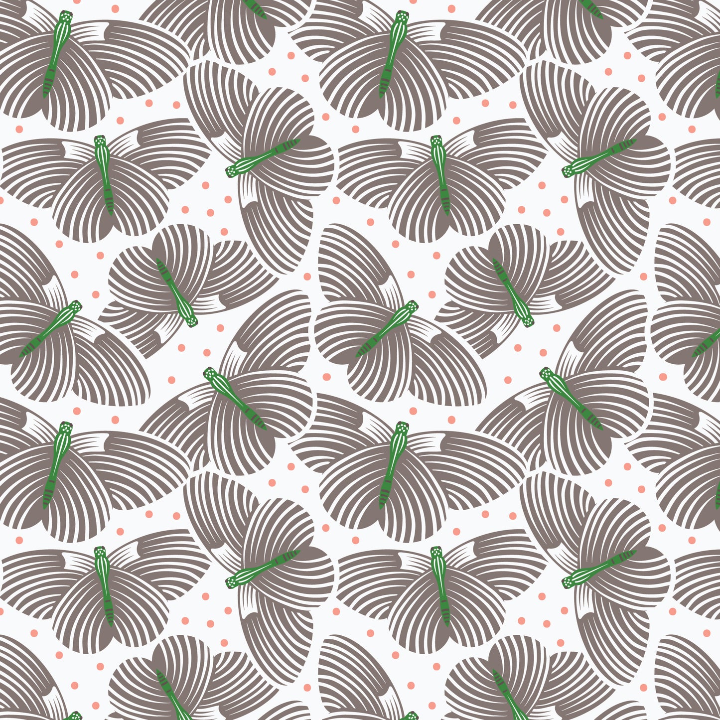 Pattern In Flight (backgrounds in Turquoise, Coral, & Gray): A playful pattern showcasing butterflies fluttering amongst foliage from The Gardening Girl fabric collection by Hang Tight Studio for Cloud9 Fabrics is a 16-piece, 100% organic cotton collection inspired by springtime, blooming flowers, and the joy of gardening. The collection features a modern-yet-timeless aesthetic in a refreshing palette of coral, green, grey, and white.