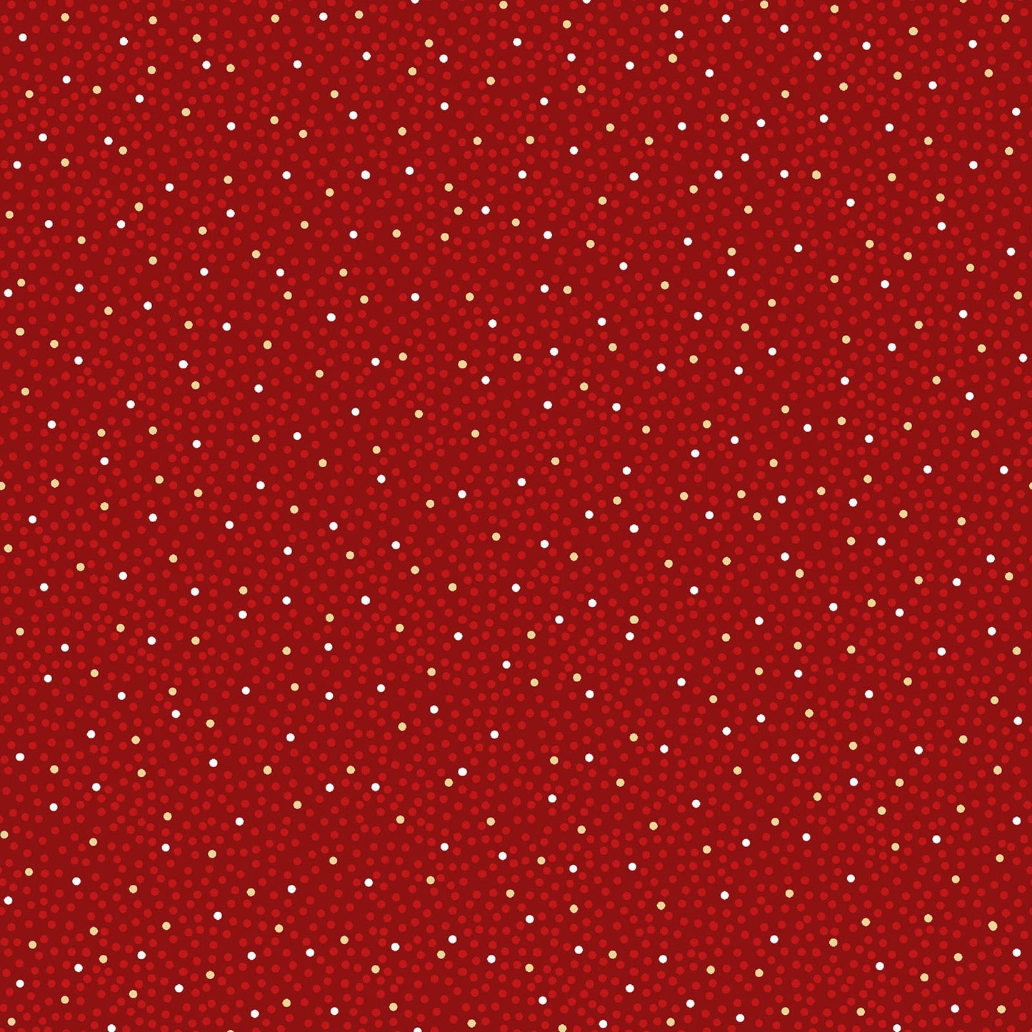 Pattern Metallic Dots / Confetti: A dense, celebratory scatter of metallic silver and gold confetti-like dots, making it an excellent blender or background fabric Background Colors: Available in Snow White, Red, and Green from The Merry Mix collection by Maywood Studio featuring a classic Christmas color palette of snow white, berry red, and holly green. It is characterized by nostalgic holiday motifs, prancing reindeer, and florals, all elevated with shimmering metallic gold and silver accent