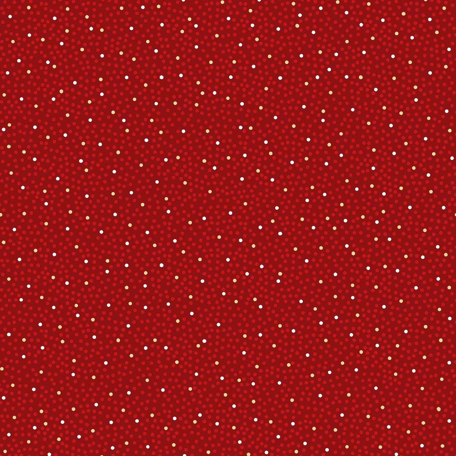 Pattern Metallic Dots / Confetti: A dense, celebratory scatter of metallic silver and gold confetti-like dots, making it an excellent blender or background fabric Background Colors: Available in Snow White, Red, and Green from The Merry Mix collection by Maywood Studio featuring a classic Christmas color palette of snow white, berry red, and holly green. It is characterized by nostalgic holiday motifs, prancing reindeer, and florals, all elevated with shimmering metallic gold and silver accent
