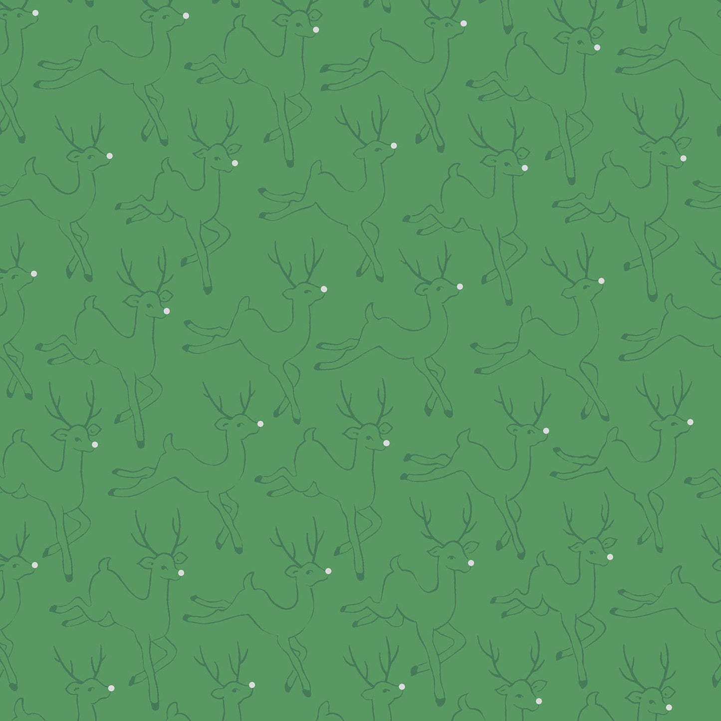 Pattern Prancing Reindeer: Features playful, prancing reindeer (often with shiny red noses) alongside scattered stars and metallic highlights, background Colors: Available in rich Red, deep Holly Green, and Snow White from The Merry Mix collection by Maywood Studio featuring a classic Christmas color palette of snow white, berry red, and holly green. It is characterized by nostalgic holiday motifs, prancing reindeer, and florals, all elevated with shimmering metallic gold and silver accent