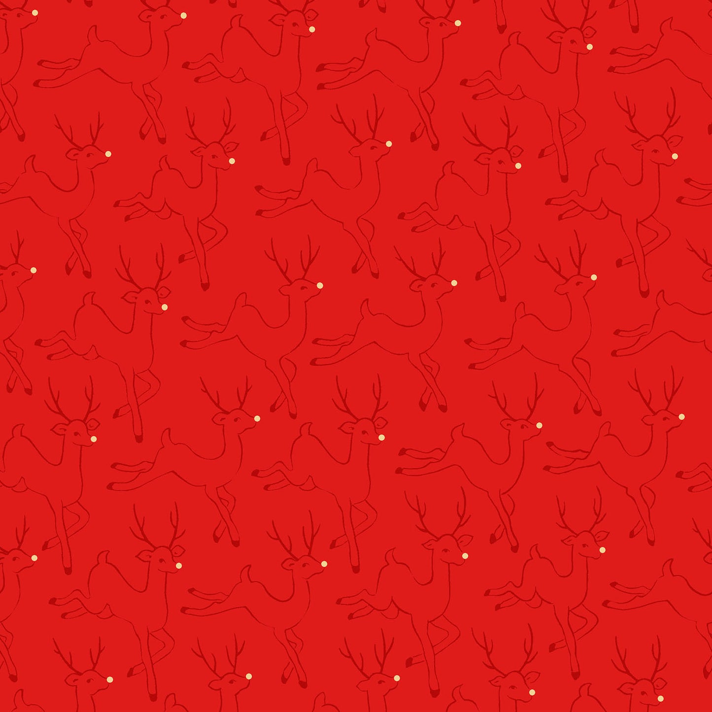 Pattern Prancing Reindeer: Features playful, prancing reindeer (often with shiny red noses) alongside scattered stars and metallic highlights, background Colors: Available in rich Red, deep Holly Green, and Snow White from The Merry Mix collection by Maywood Studio featuring a classic Christmas color palette of snow white, berry red, and holly green. It is characterized by nostalgic holiday motifs, prancing reindeer, and florals, all elevated with shimmering metallic gold and silver accent