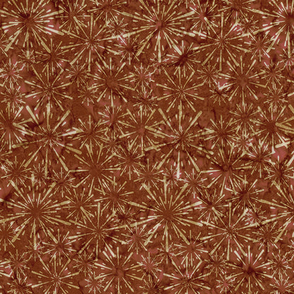 Pattern Rust belt red from The Expressions Batiks - Ink & Nectar collection by Riley Blake Designs features authentic hand-dyed fabrics with double tjap designs. Known for their sophisticated texture, these cotton and rayon prints incorporate small pops of color over diverse background shades. These patterns frequently combine overlapping organic motifs like florals, leaves, and abstract line work onto these base colors.
