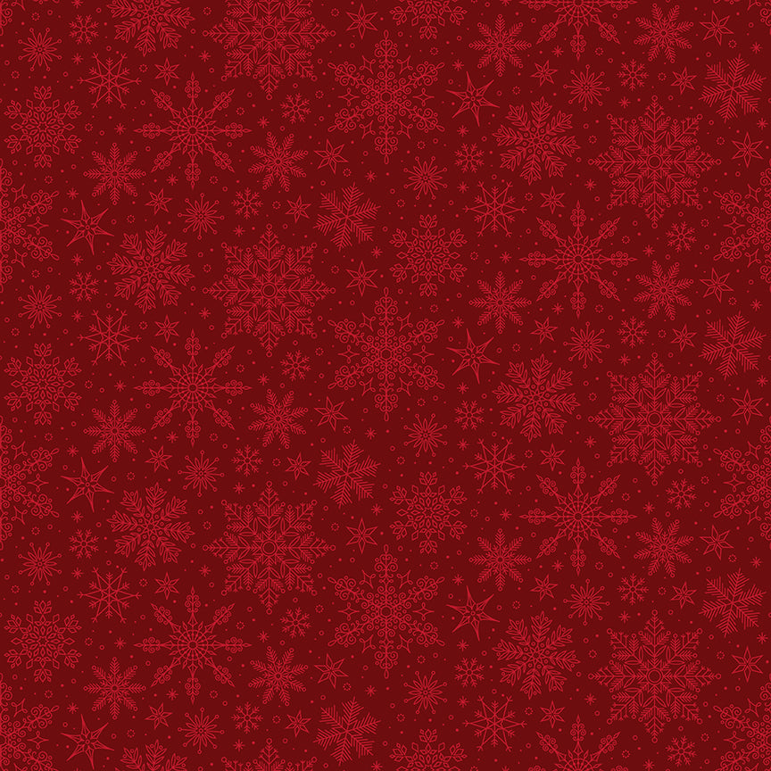 Pattern Snowflakes Red Foil from the Poinsettias at Christmas collection, designed by Jennifer Bosworth for Riley Blake Designs, is a gorgeous holiday fabric line. It blends traditional Christmas motifs with elegant, shimmering gold metallic foil accents. The 100% cotton fabrics are perfect for heirloom-style holiday quilts, tree skirts, stockings, table runners and so much more.