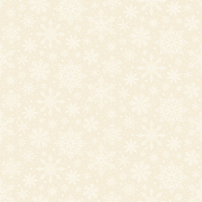 Pattern Snowflakes White from the Poinsettias at Christmas collection, designed by Jennifer Bosworth for Riley Blake Designs, is a gorgeous holiday fabric line. It blends traditional Christmas motifs with elegant, shimmering gold metallic foil accents. The 100% cotton fabrics are perfect for heirloom-style holiday quilts, tree skirts, stockings, table runners and so much more.