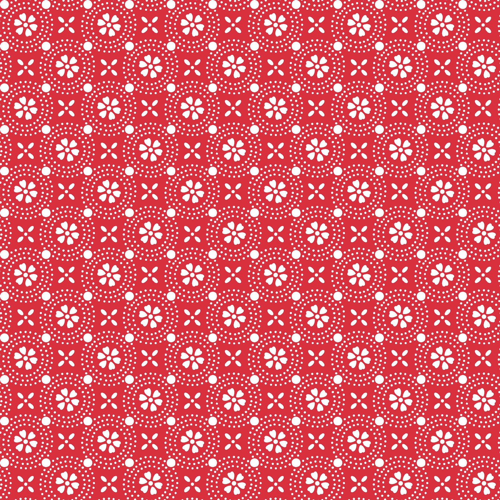 Pattern Stylized Florals: A sharp, geometric rendering of stylized blossoms from The Sippin' on Sunshine collection by Kimberbell for Maywood Studio celebrates summer with playful picnic and warm-weather motifs. This collection features bright citrus slices, refreshing drinks, gingham checks, and ditsy florals across a vibrant palette of sky blue, lemon yellow, pink, and red.